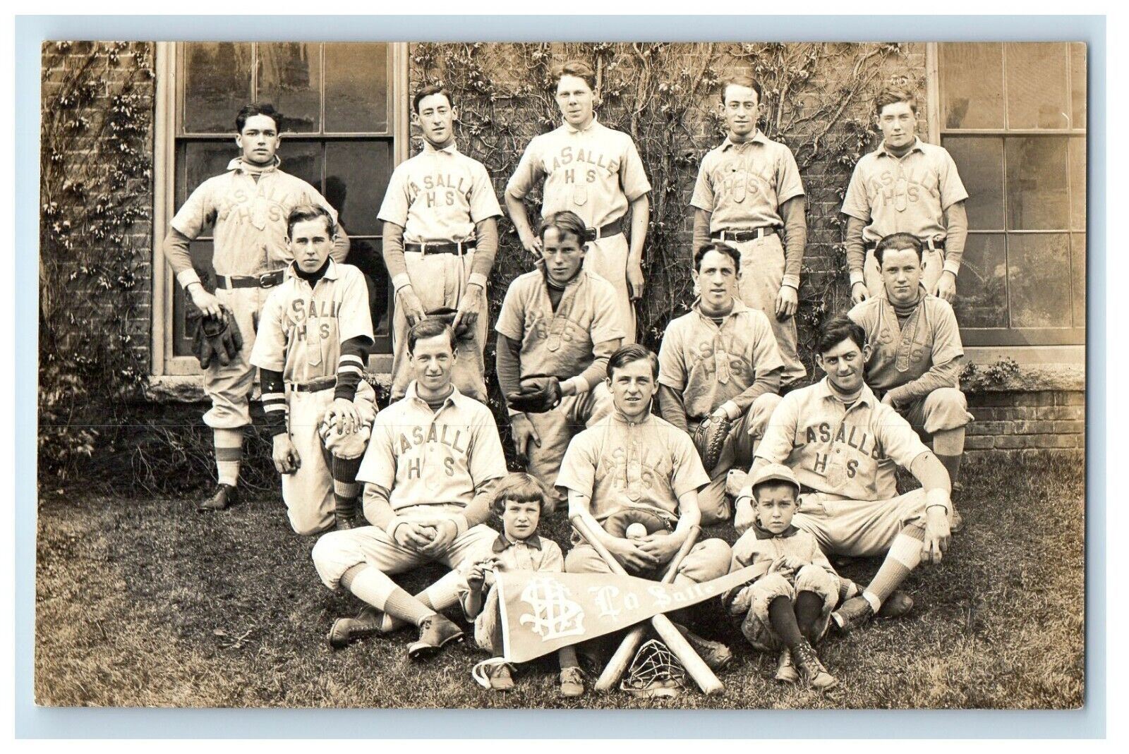 c1910's La Salle Highschool Baseball Team Bat Boy Girl RPPC Photo Postcard