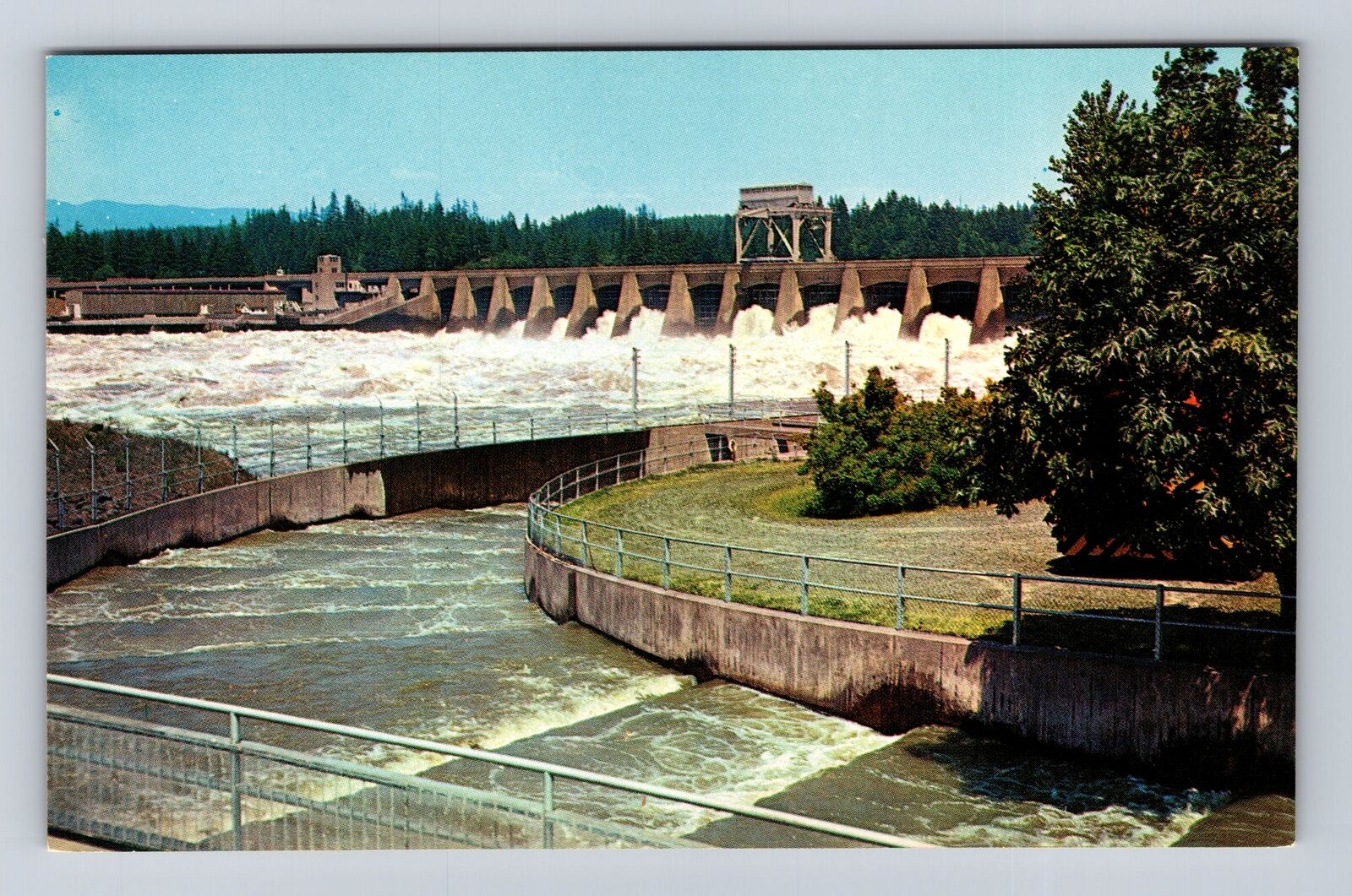 OR- Oregon, Aerial Bonneville Dam, Antique, Vintage Souvenir Postcard