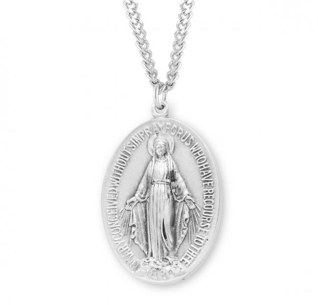 Classic Sterling Silver Oval Miraculous Medal Size 1.4in x 0.7in