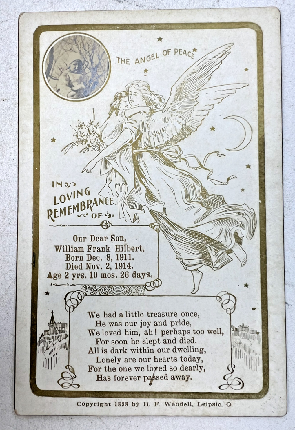 Antique Victorian 1914 Original 'In Loving Remembrance Of' Child Funeral Card
