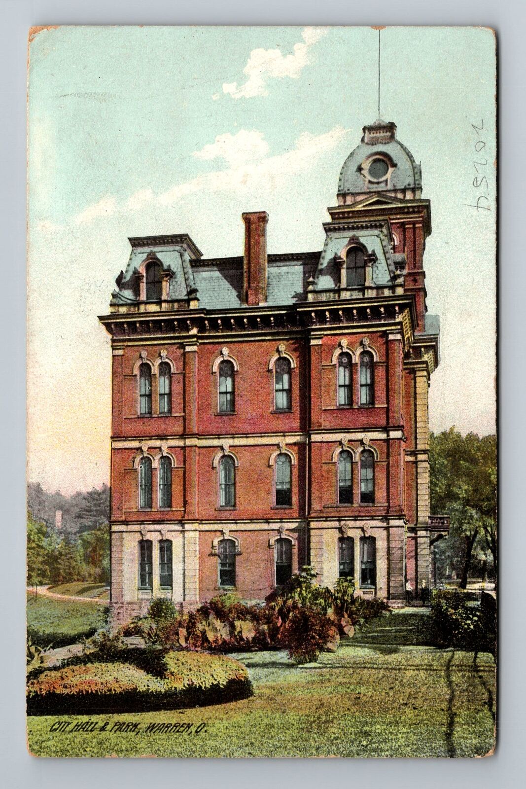 Warren OH-Ohio, City Hall & Park, c1909 Vintage Postcard