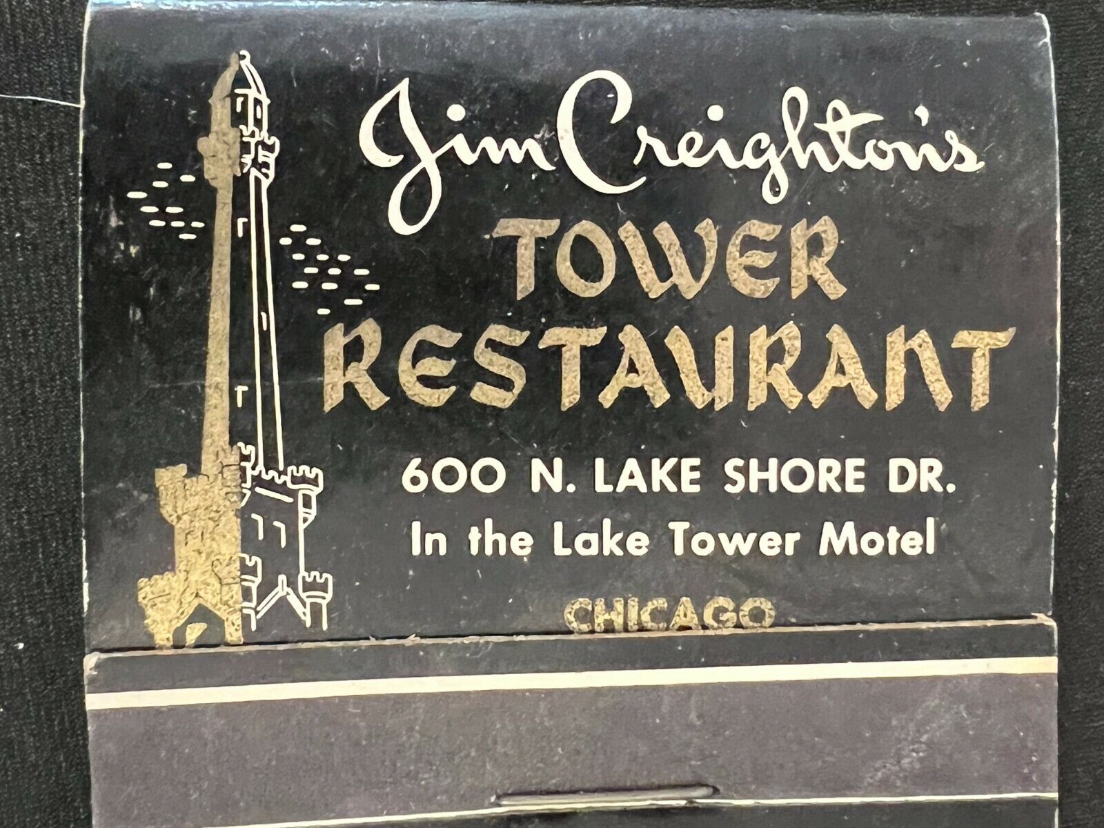 VINTAGE MATCHBOOK - JIM CREIGHTON\'S TOWER RESTAURANT - CHICAGO - FRONT STRIKE