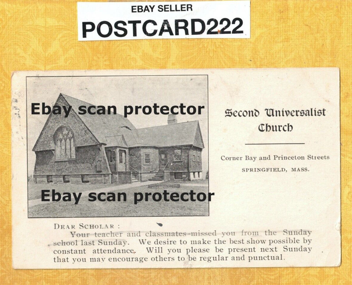 MA Springfield 1901-19 udb postcard SECOND UNIVERSALIST CHURCH Bay & Princeton