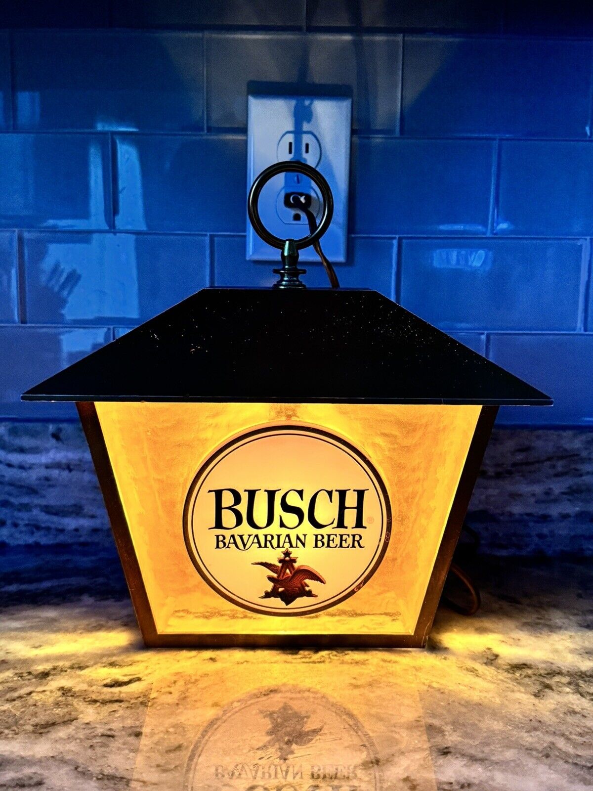 Vintage 1950's 60's Busch Bavarian Beer Local Sign Light UP Man cave Beer Sign