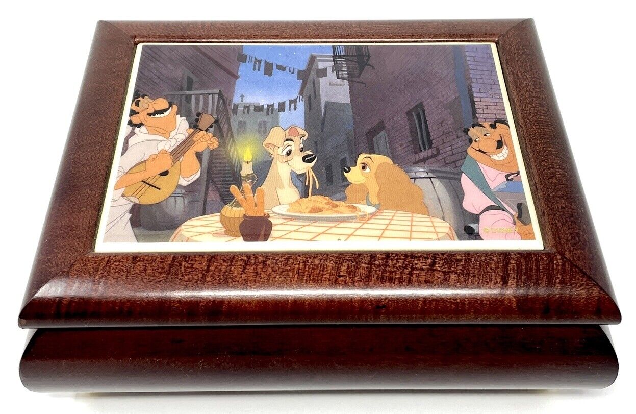 Vintage 1990s Lady & The Tramp Ceramic Tile Music & Jewelry Box - Bella Notte