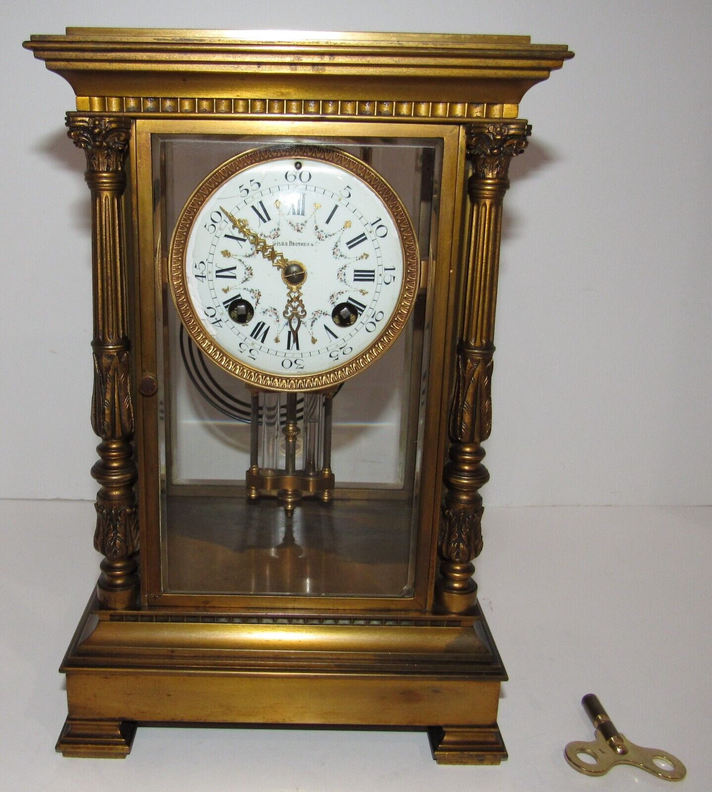 Antique Giles Brothers & Co Crystal Regulator Clock 8-Day, Time/Strike