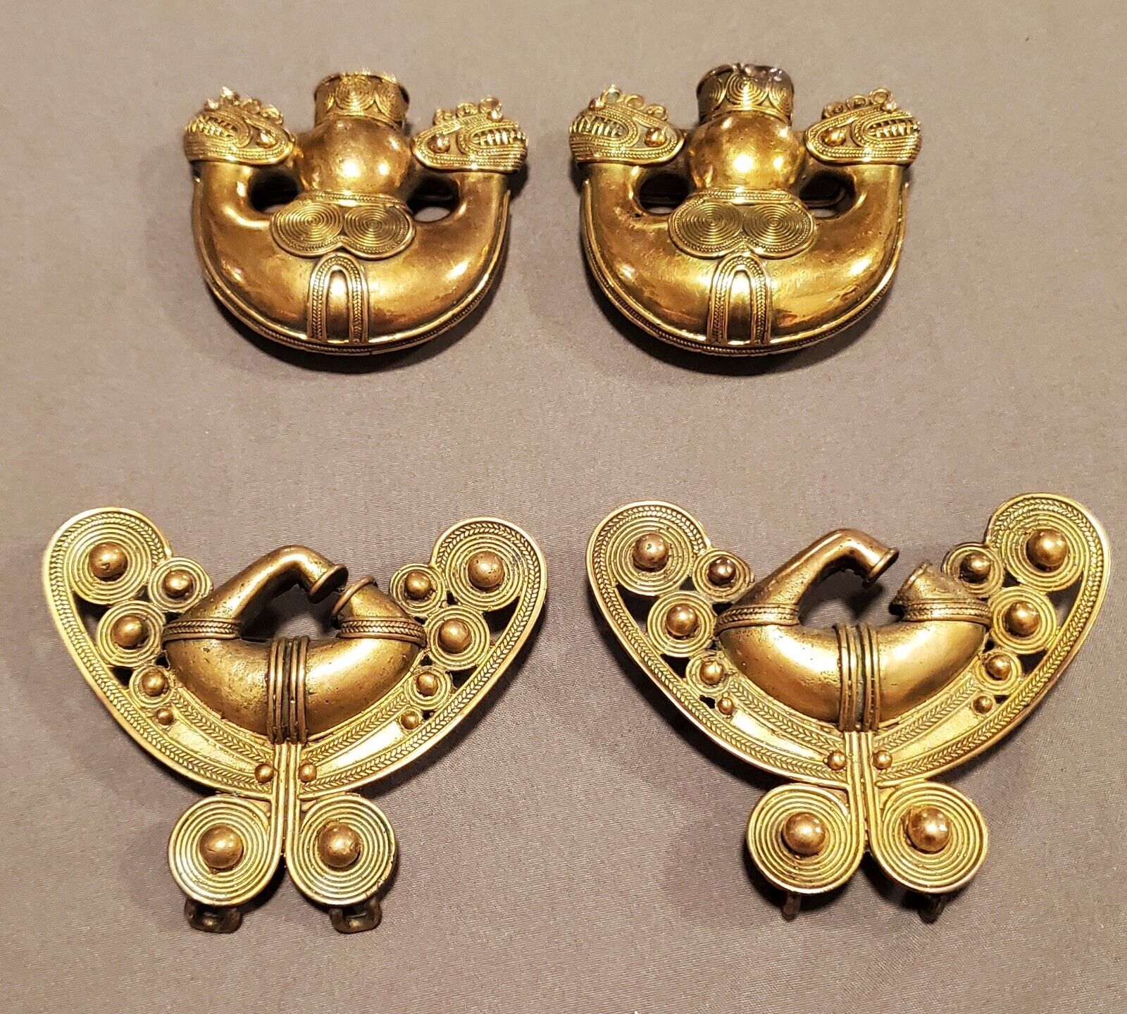 Pre-Columbian Tairona Brass Nose Ring Belt Buckle & Brass Dragon Belt Buckle Old