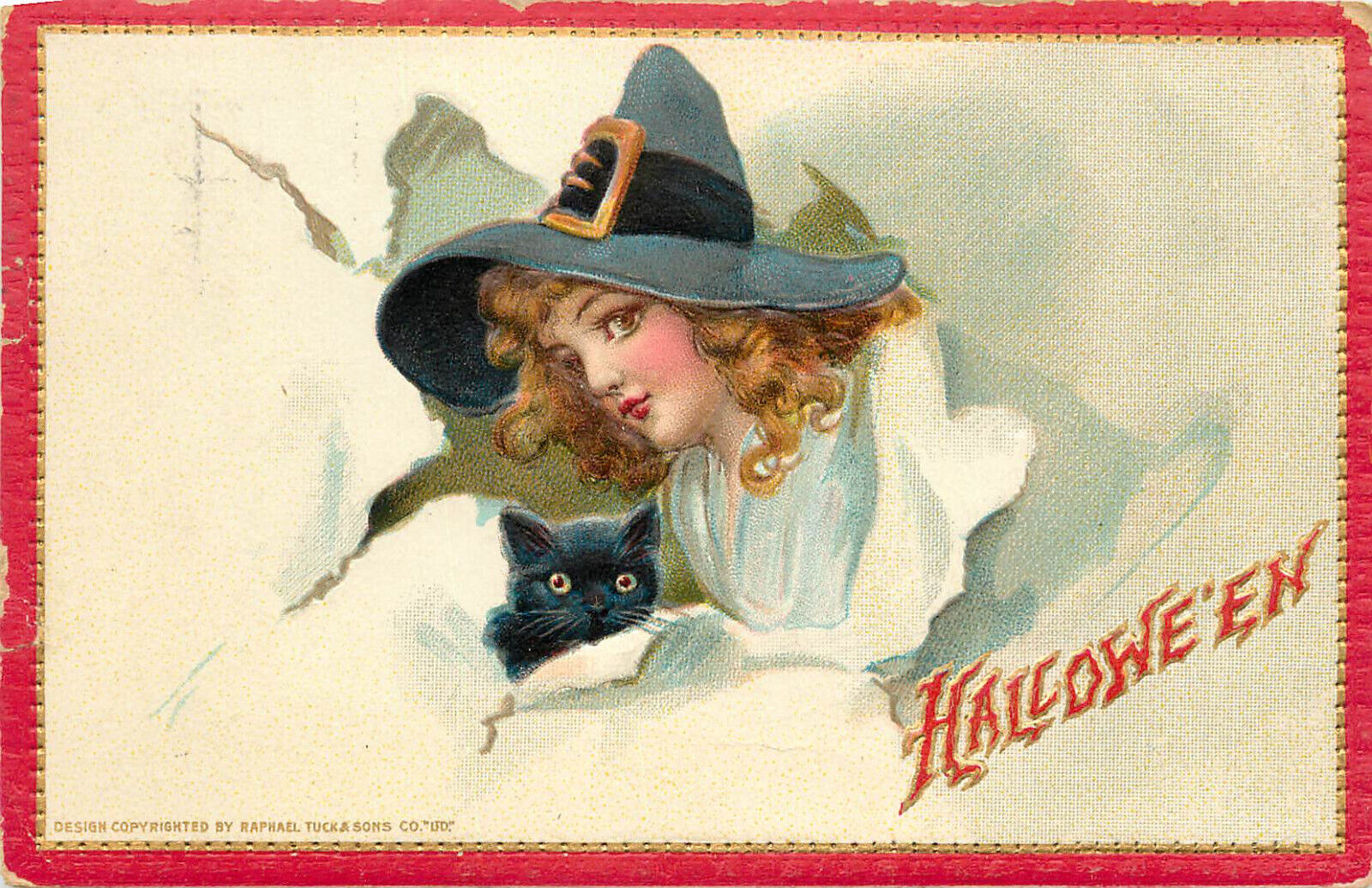 Embossed Tuck Halloween Postcard Hallowe'en 174 Brundage Pretty Witch Black Cat