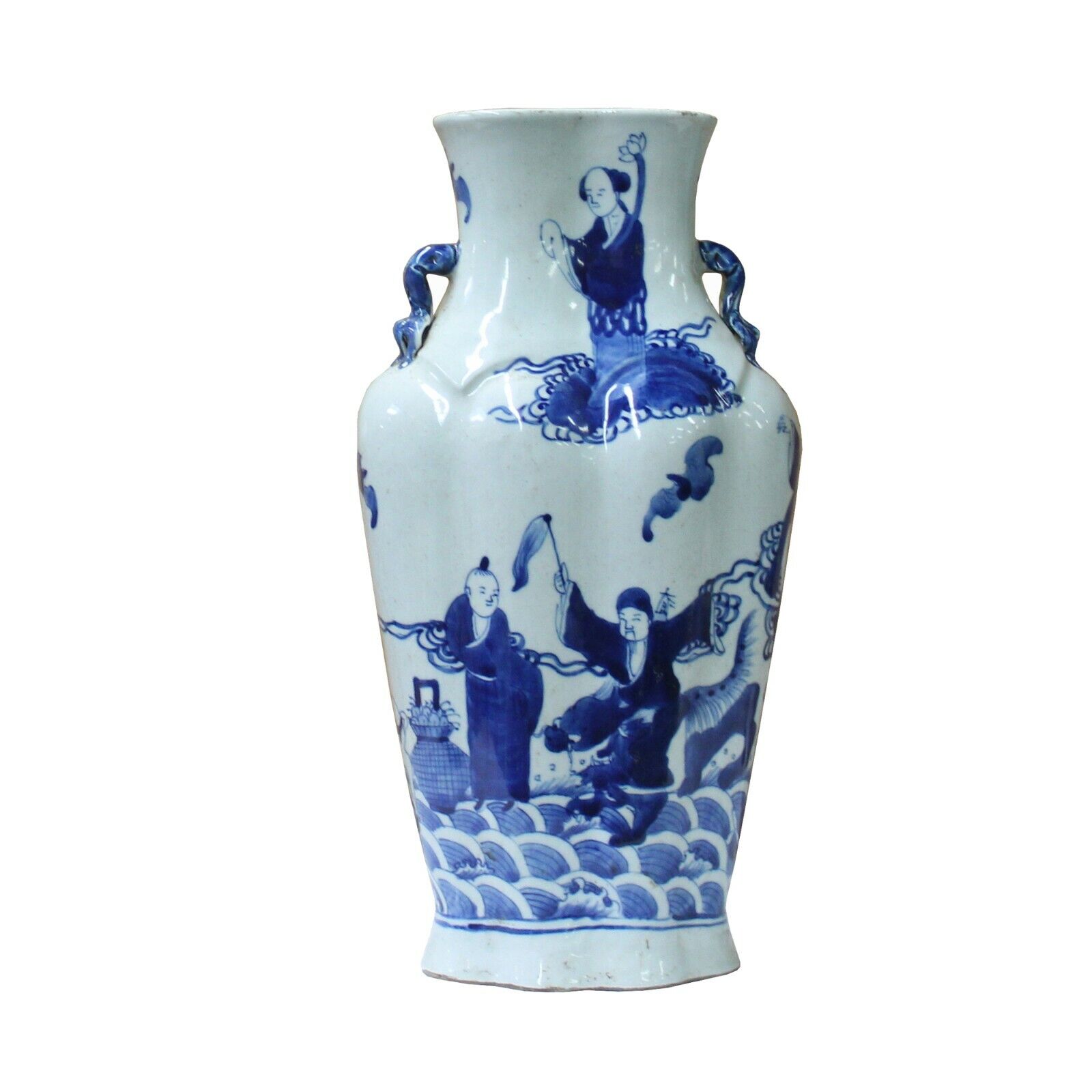 Chinese Blue White Porcelain Eight Immortal Graphic Flat Body Vase Aws969