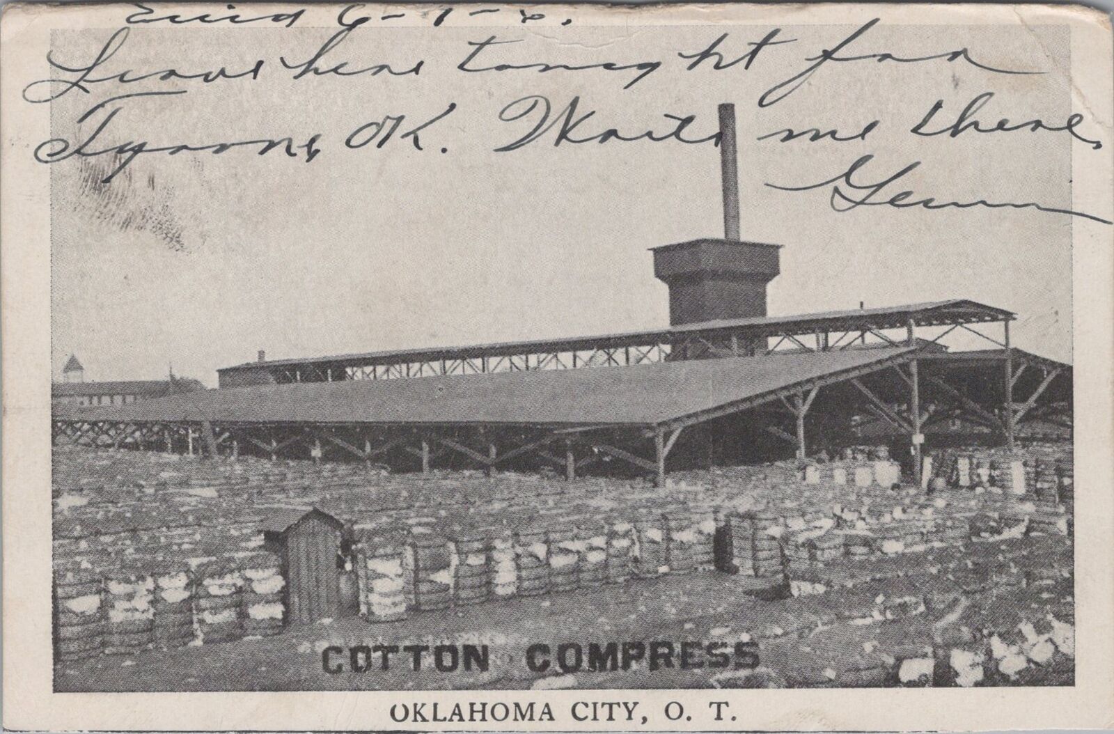 Cotton Compress Oklahoma City c1900s Enid PM Postcard