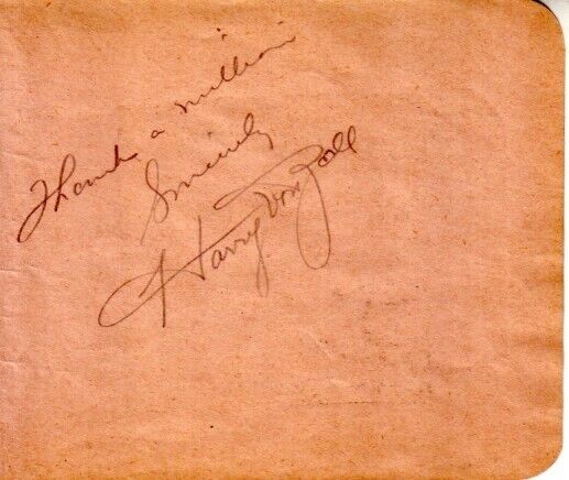 Harry von Zell autographed signed vintage 4x5 autograph album or book page COA