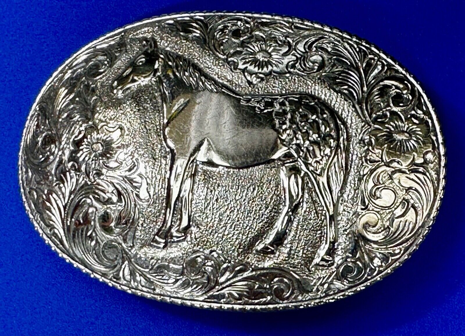 Gorgeous Standing Horse Vintage San Marcos Silver on Nickel Crumrine Belt Buckle