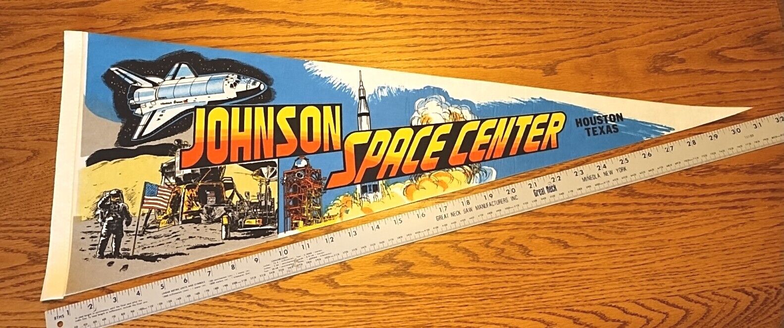Rare Vtg Johnson Space Center 31 x 12 Pennant Houston Texas NASA Shuttle USA 