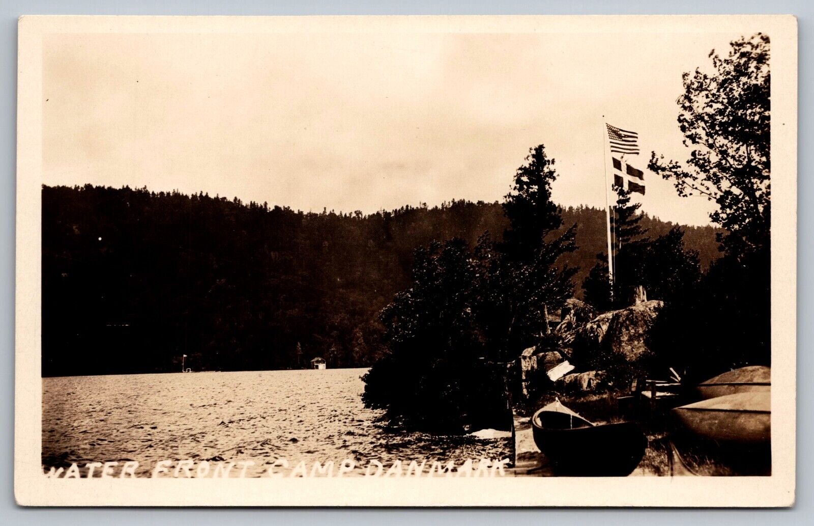 Water Front Camp Danmark-Old Forge New York-VTG RPPC Photo Postcard-Adirondack
