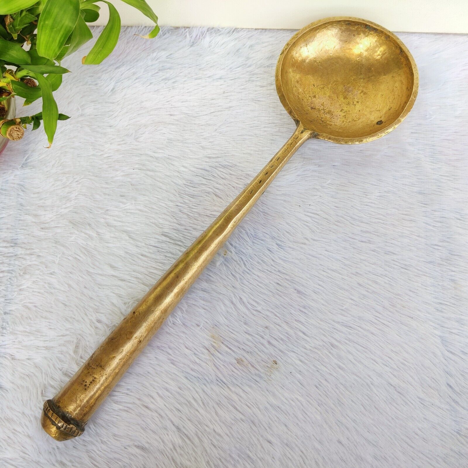 19c Vintage Hand Hammered Carved Bronze Brass Ladle Kitcheware Collectible Rare