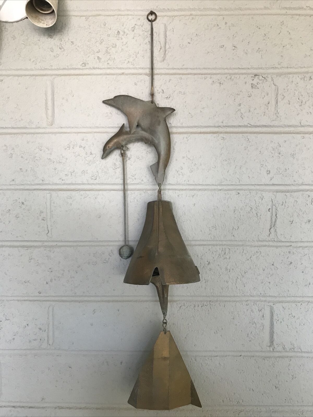 Vintage Paolo Soleri Arcosanti Dolphin Cast Bronze Bell Wind Chime 28\