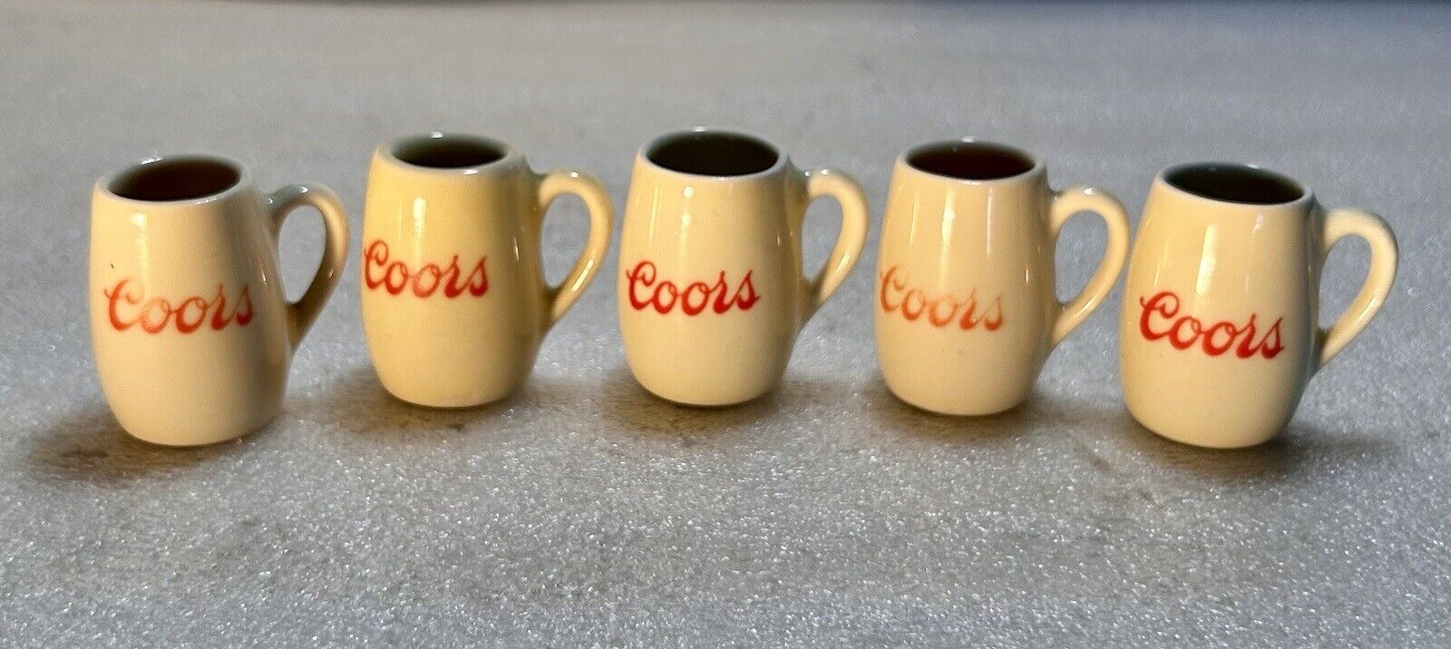 Vintage Set Of 5 Coors Miniature Porcelain Beer Mugs Golden Colorado Brewery 1.5