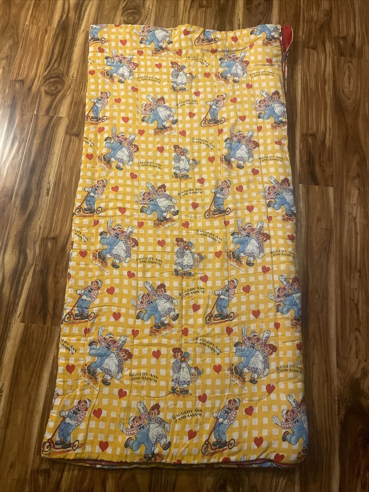 1975 Quilted 64”x32” Raggedy Ann & Andy Sleeping Bag Vintage