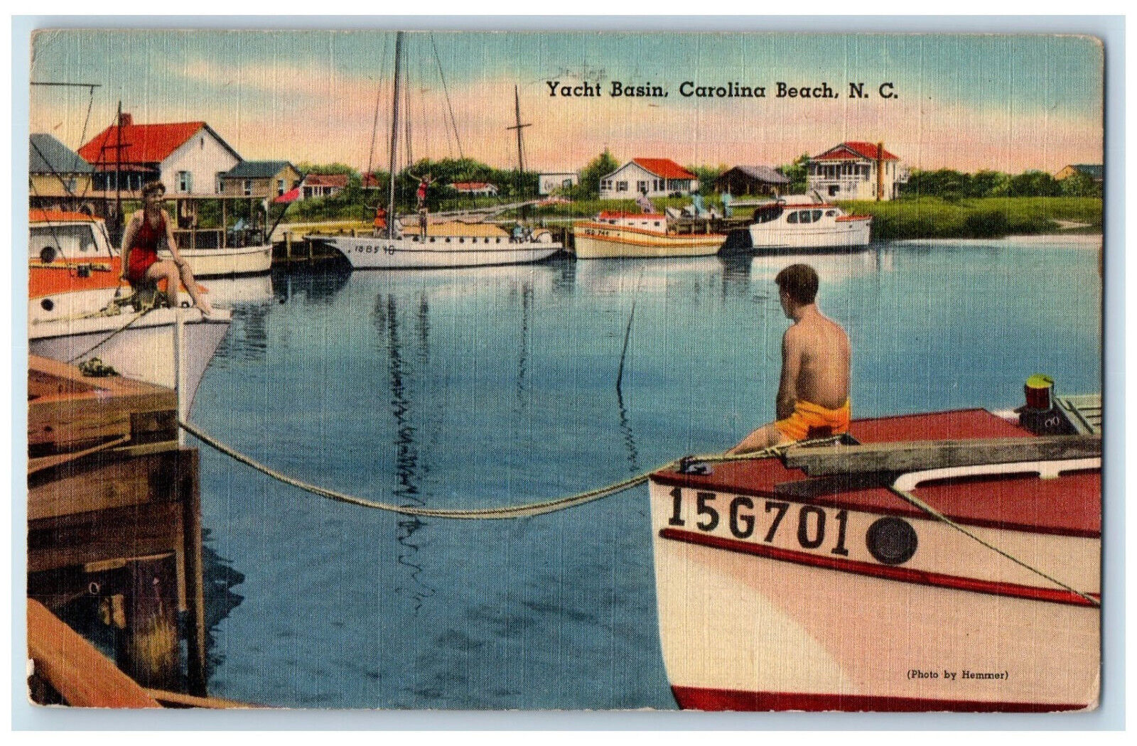 1949 Yacht Basin Carolina Beach North Carolina NC Vintage Posted Postcard
