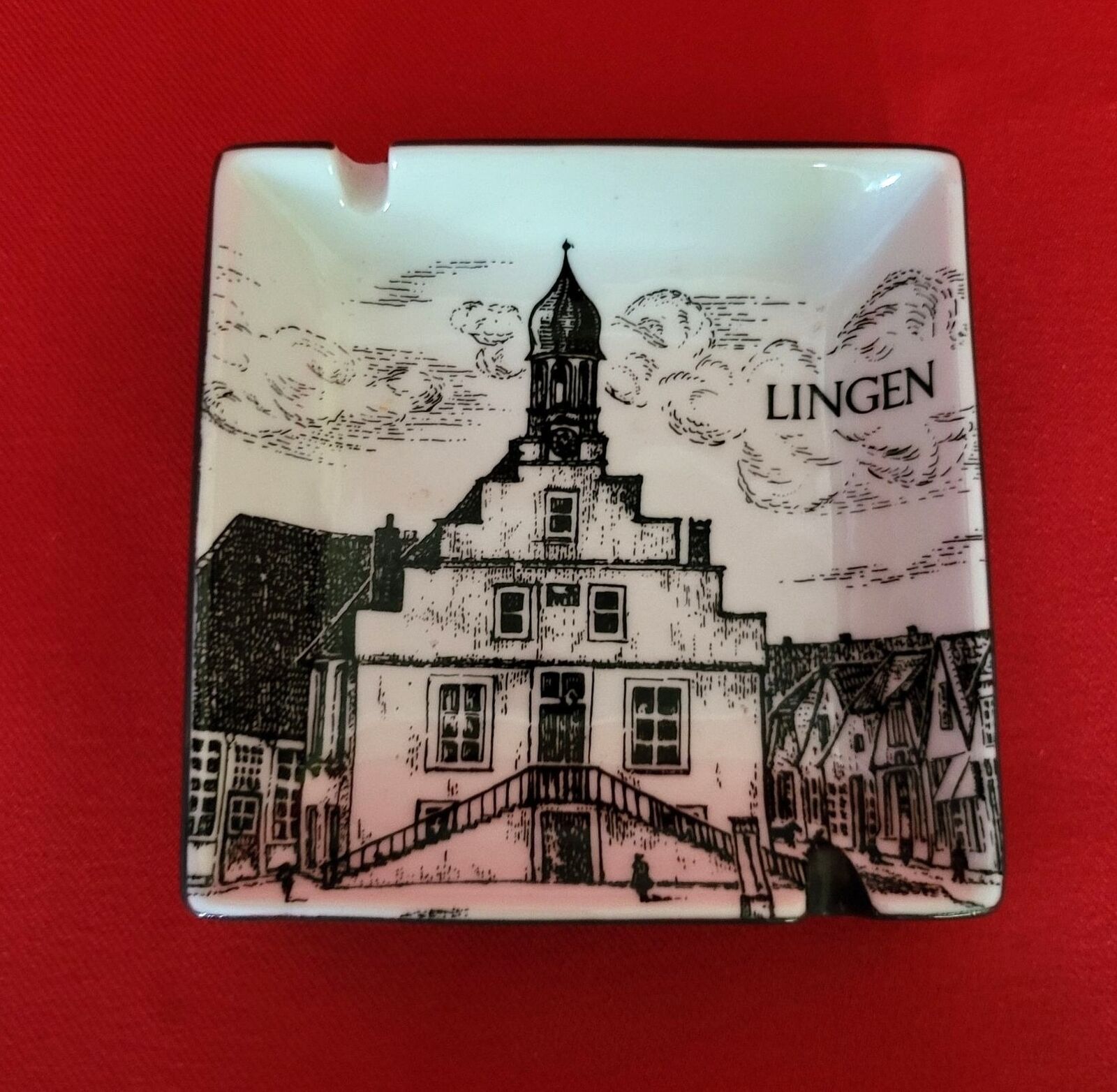 Vintage LEX Black White Ceramic Ashtray Lingen Germany