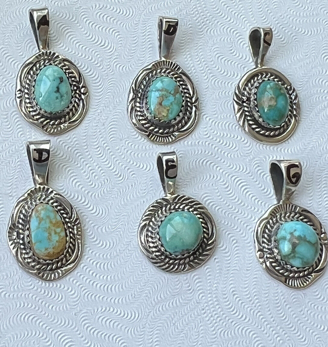 Natural Turquoise Pendant charm Sterling Silver  Alex Begay deceased PD2096