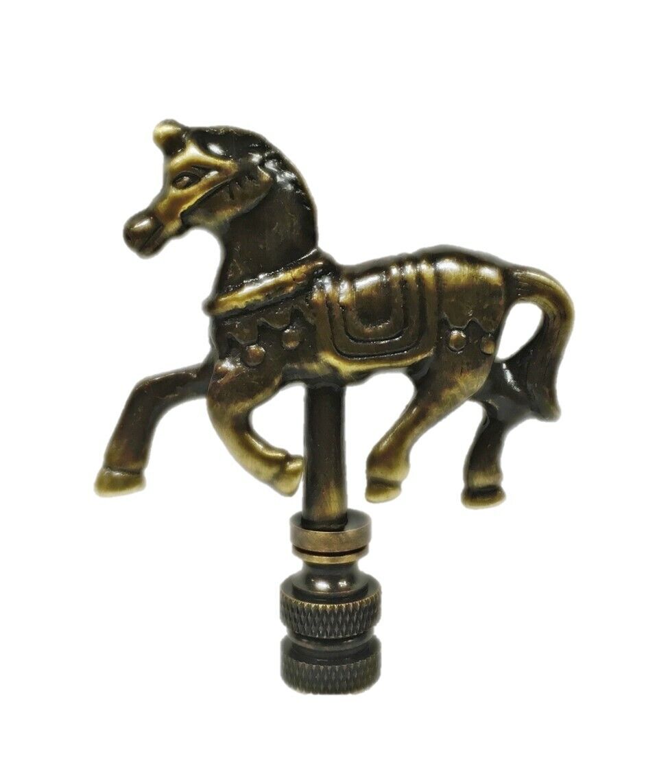 Lamp Finial-CAROUSEL HORSE-Aged Brass Finish, Highly detailed metal casting