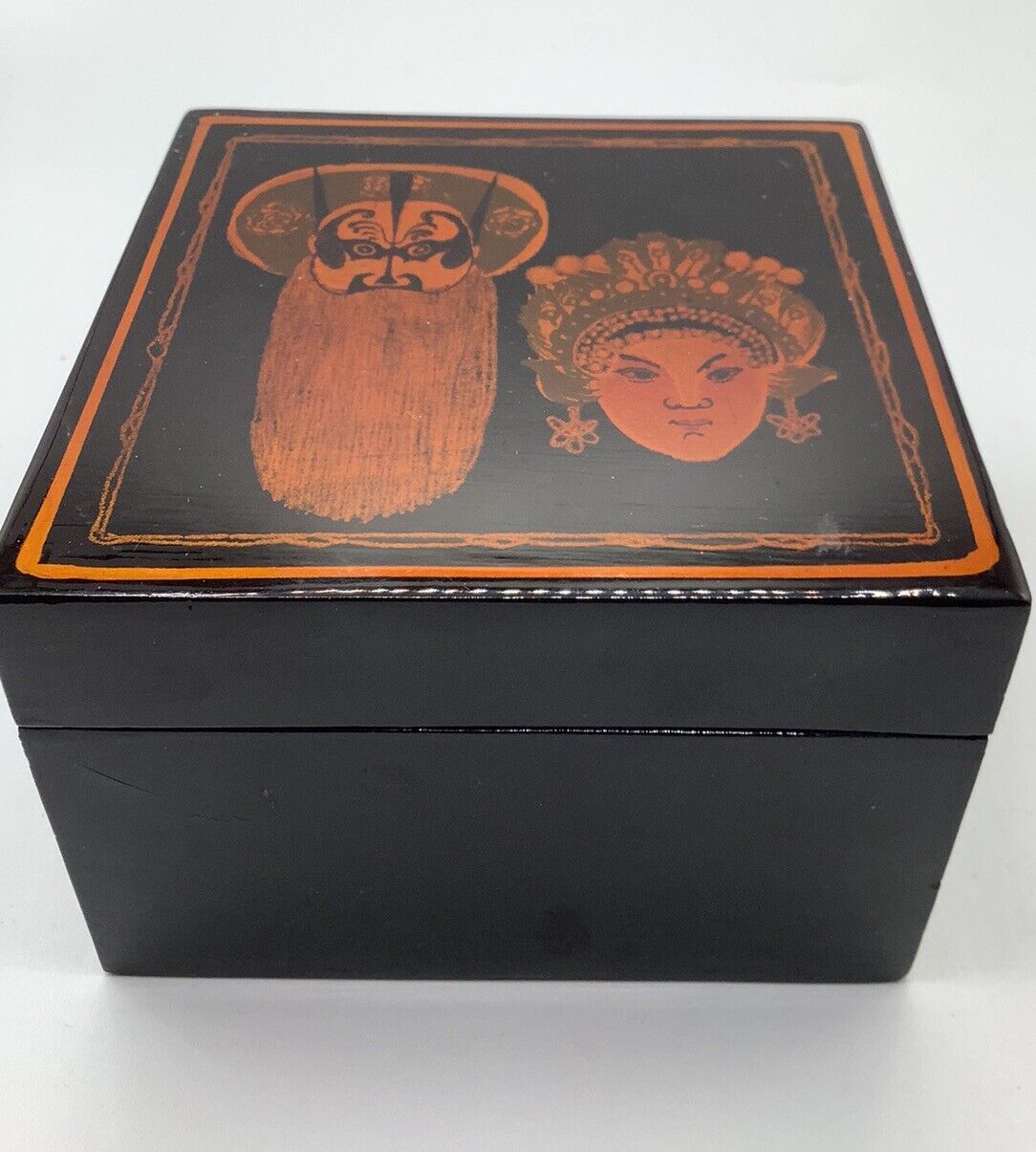 Vintage Chinese Black Laquer Nesting Boxes Art Work On Top Of Each Box.