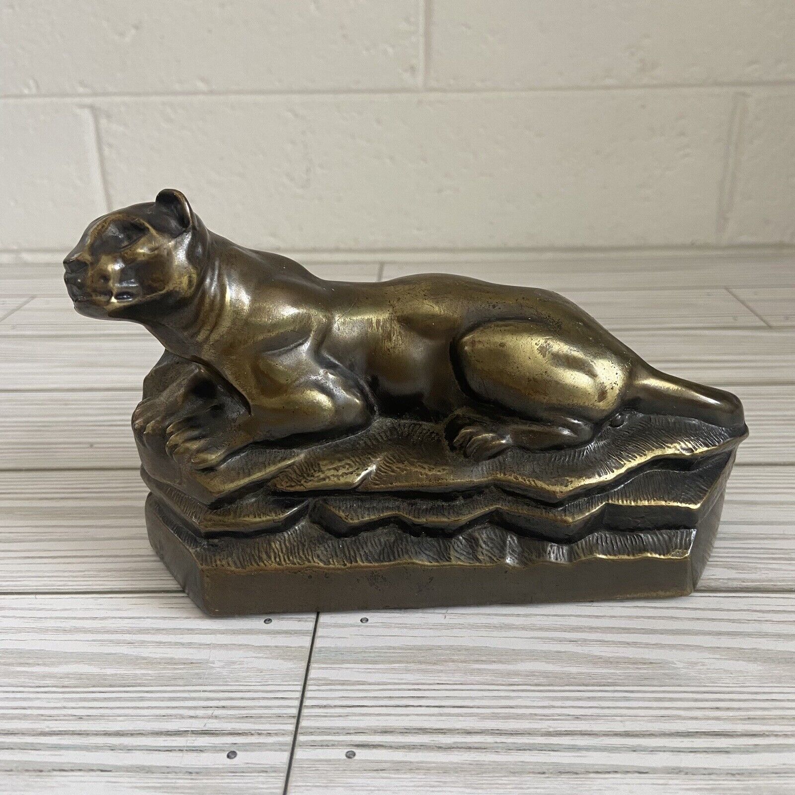 Antique lion tiger big cat bookend Pompeian Bronze Only One