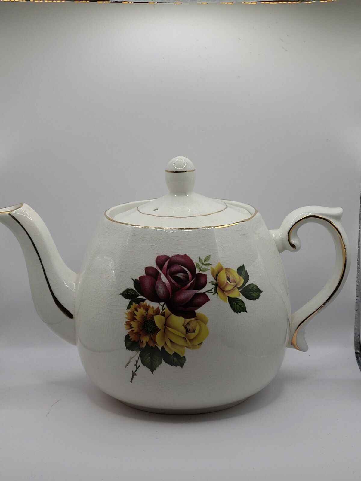 Vintage Ellgreave Wood & Sons Ironstone Teapot England White with white Roses