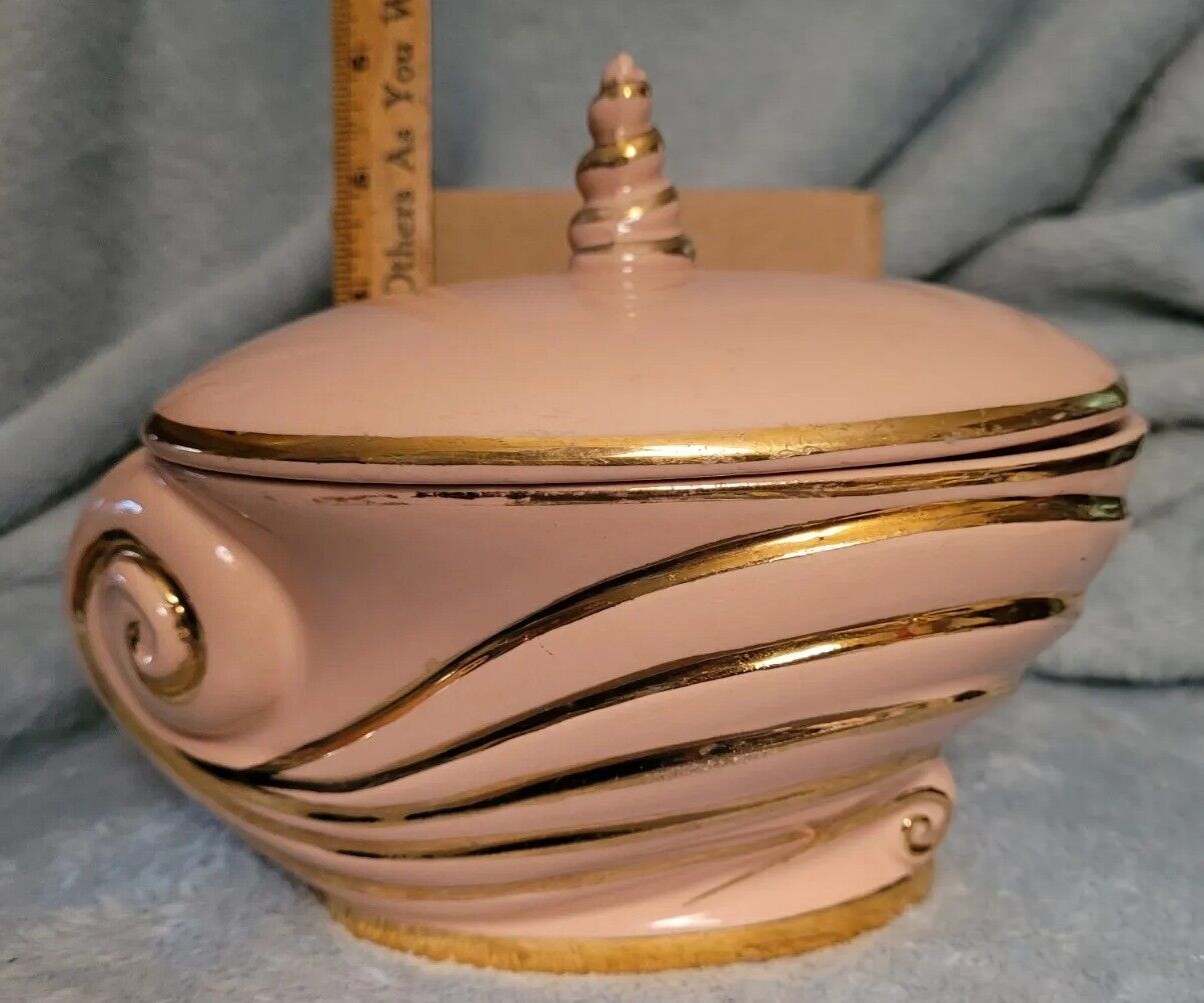 Vintage Ceramic Pink And Gold Cookie or Candy Jar Dish