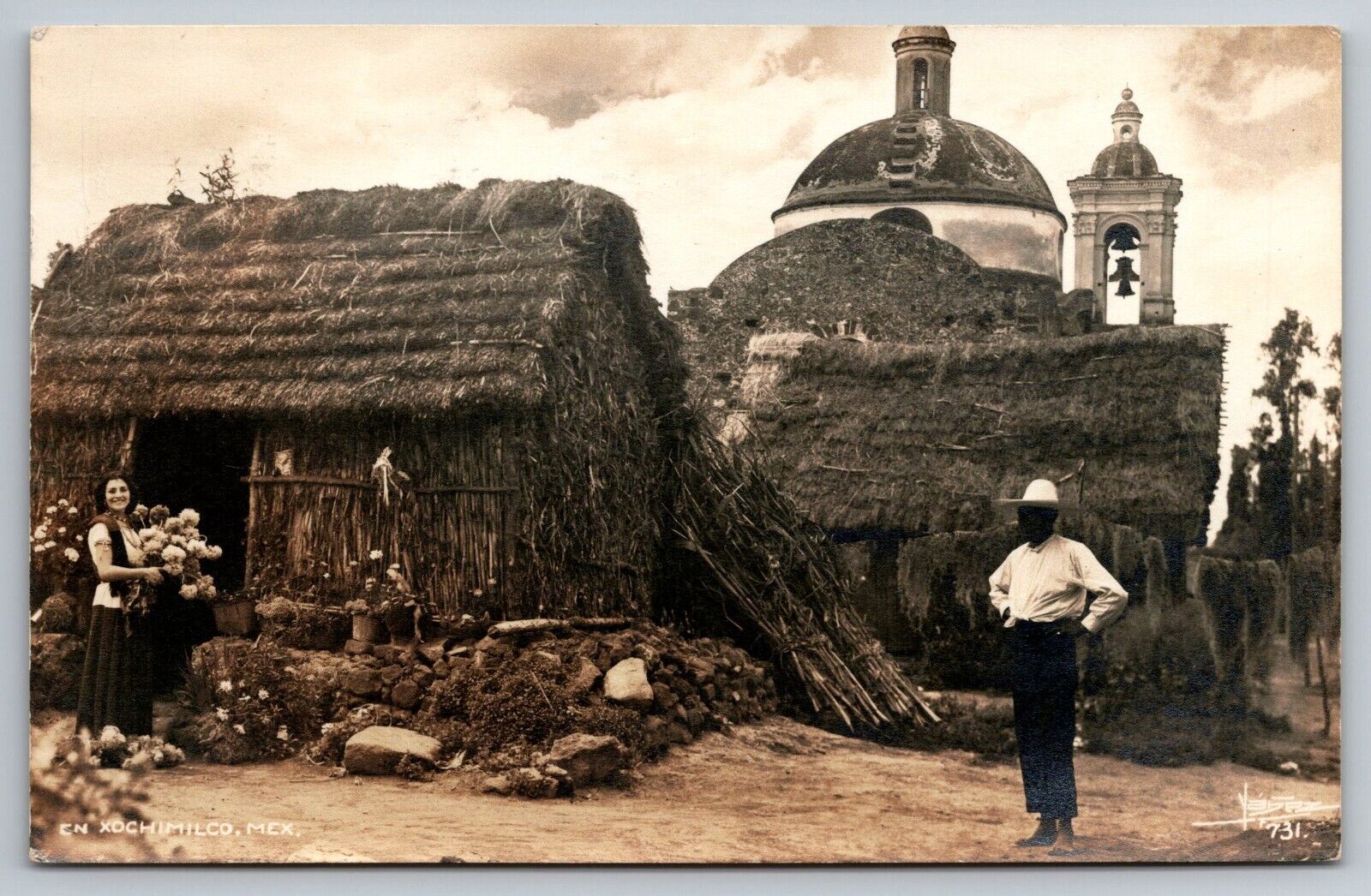 Xochimilco Cottage Mexico Real Photo Postcard. RPPC