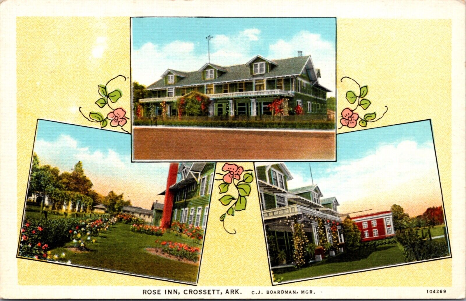 Linen Postcard Multiple Views Rose Inn in Crossett, Arkansas