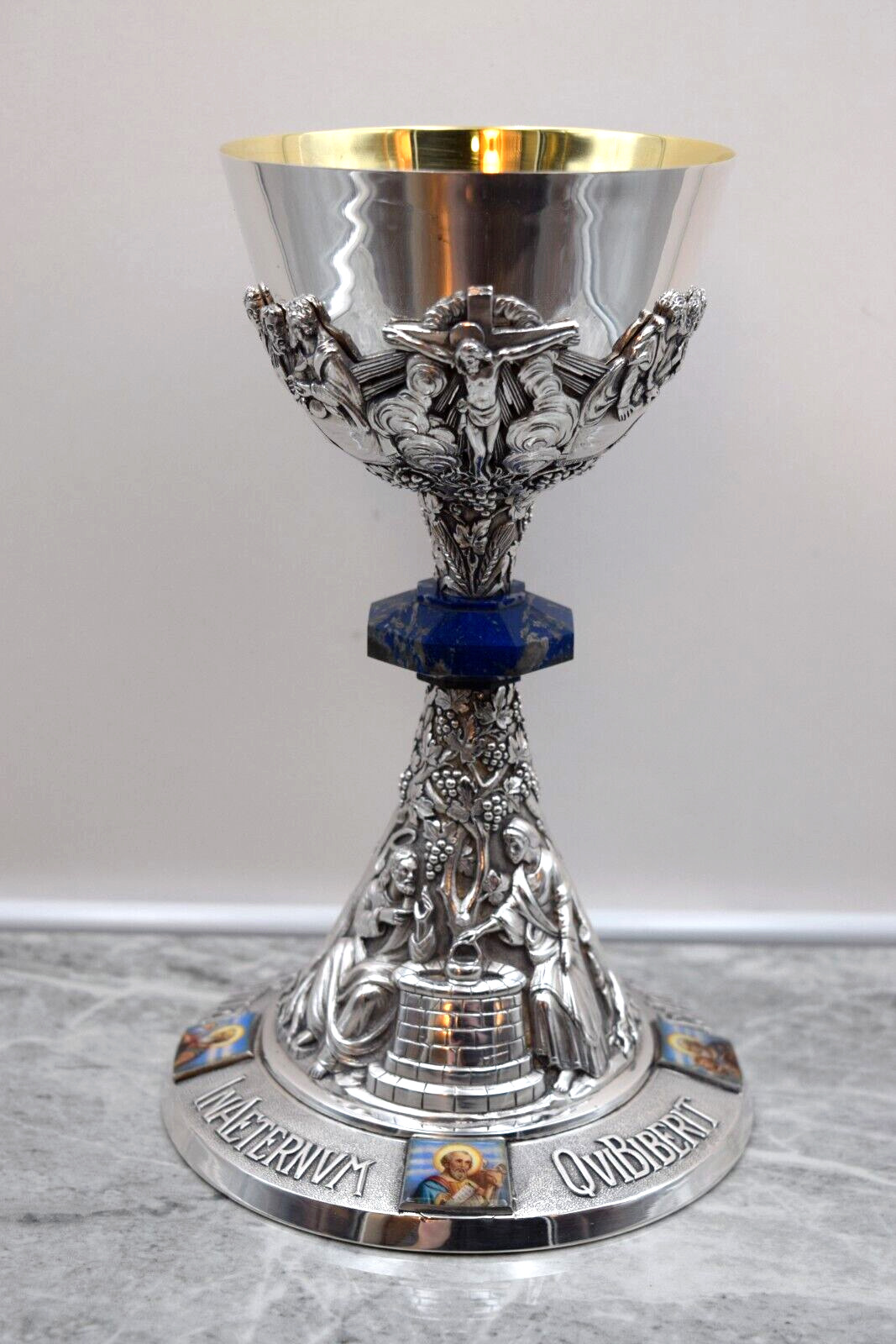 + Traditional Ornate All 800 Silver Enameled Chalice, 9\
