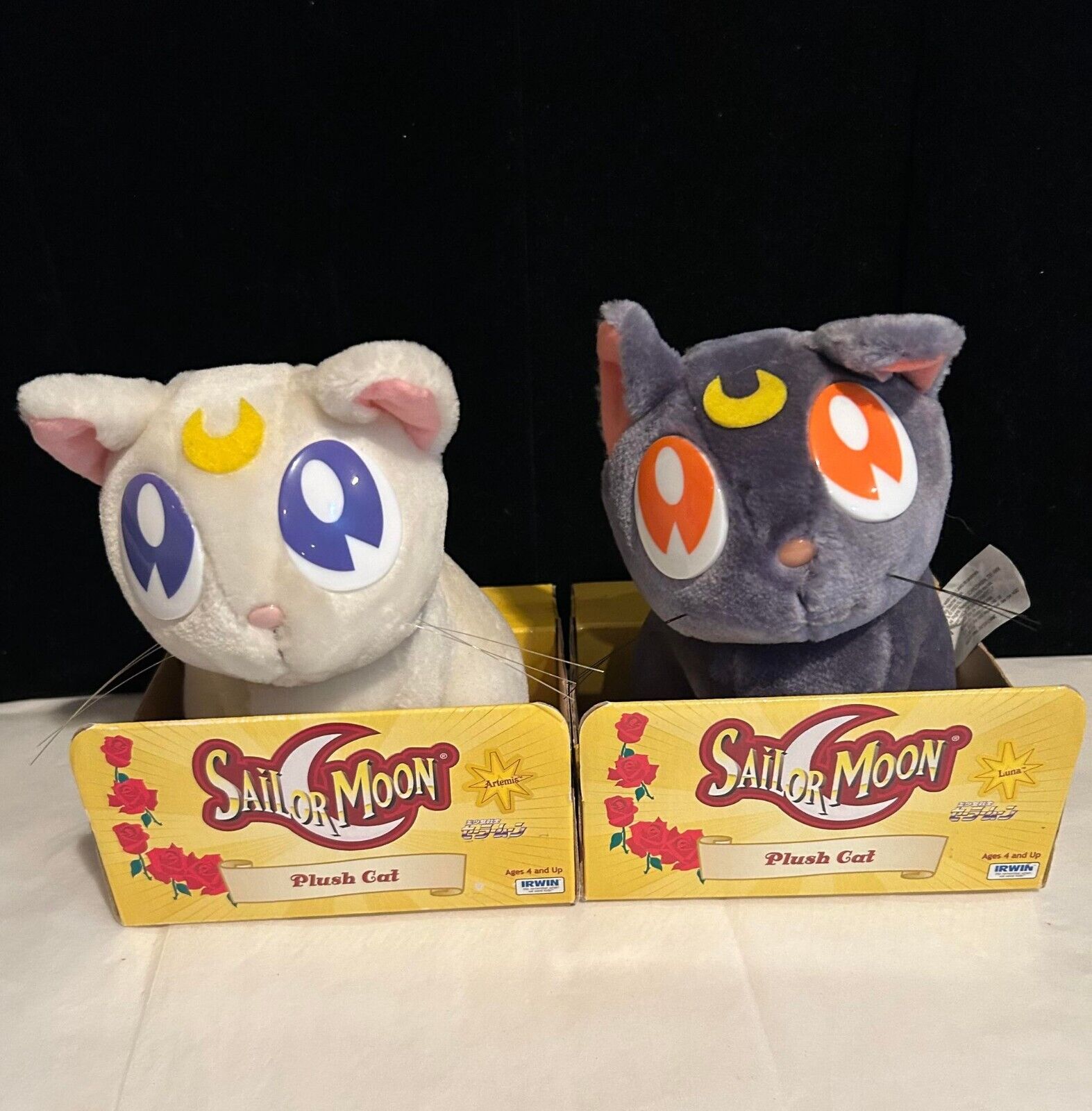 LOT 2 NOS New Sailor Moon Plush Cats LUNA ARTEMIS 2000 Kitty IRWIN 7.5\