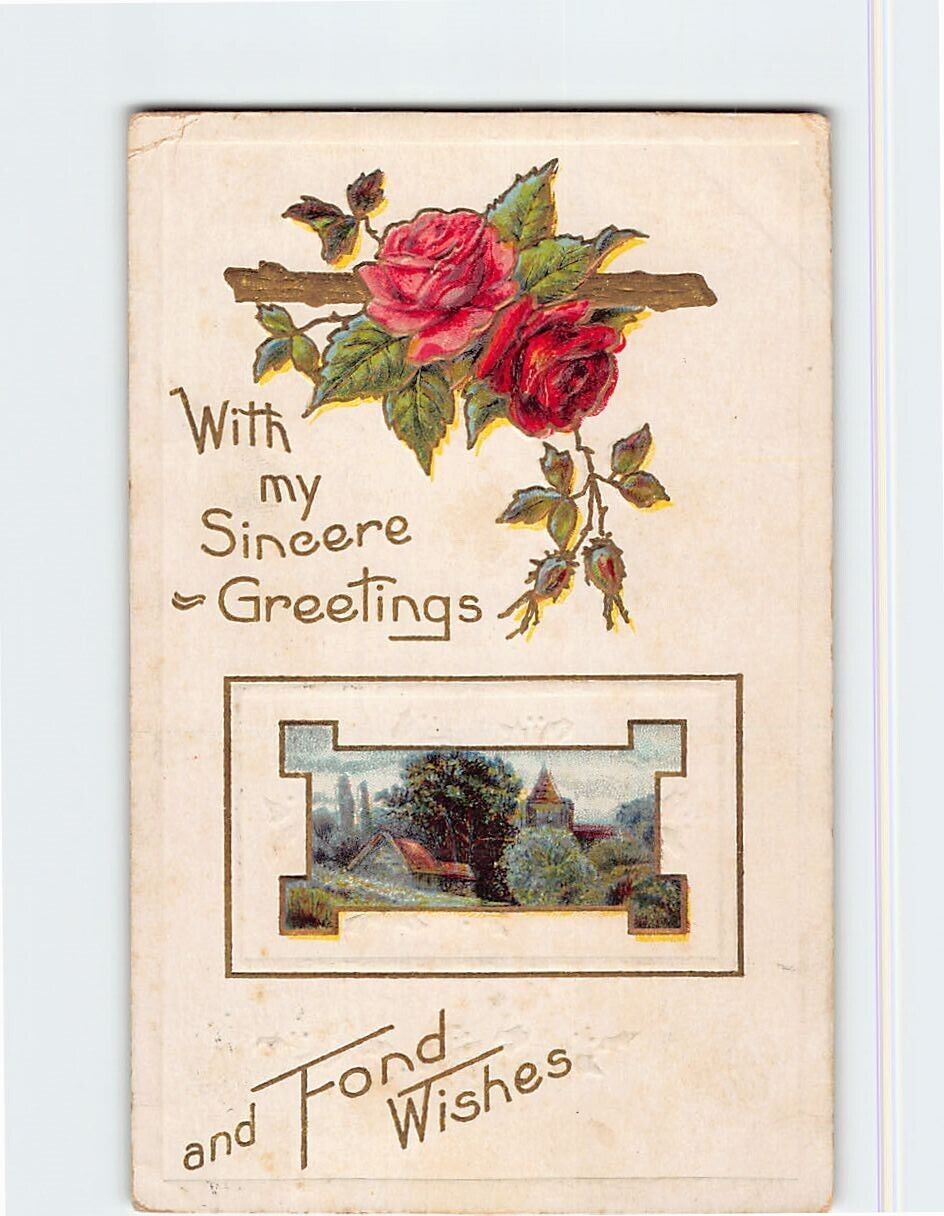 Postcard With my Sincere Greetings and Fond Wishes with Roses Embossed Art Print