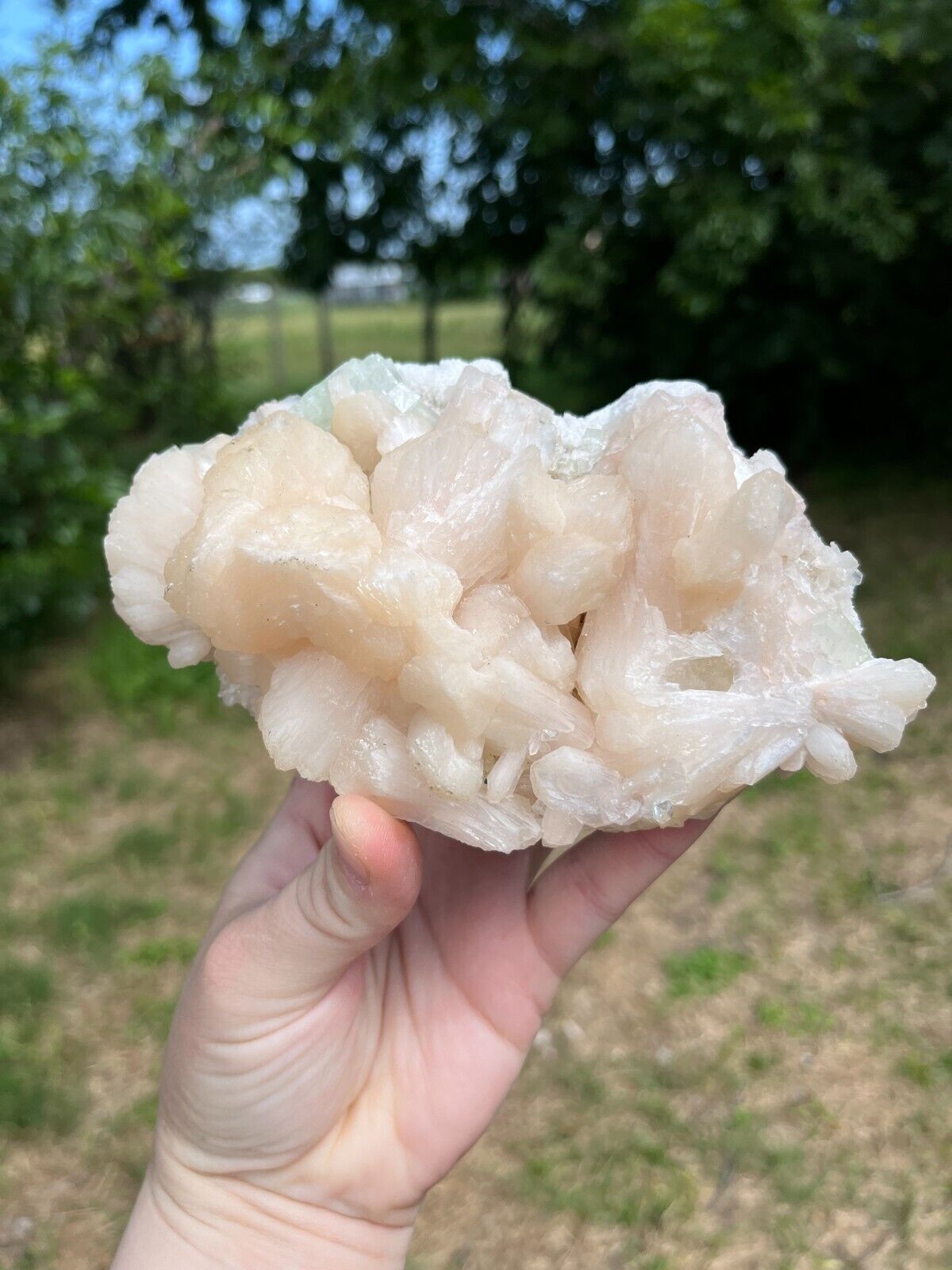 671kg Peach Stilbite with small green inclusion, Apophyllite Cluster Crystal