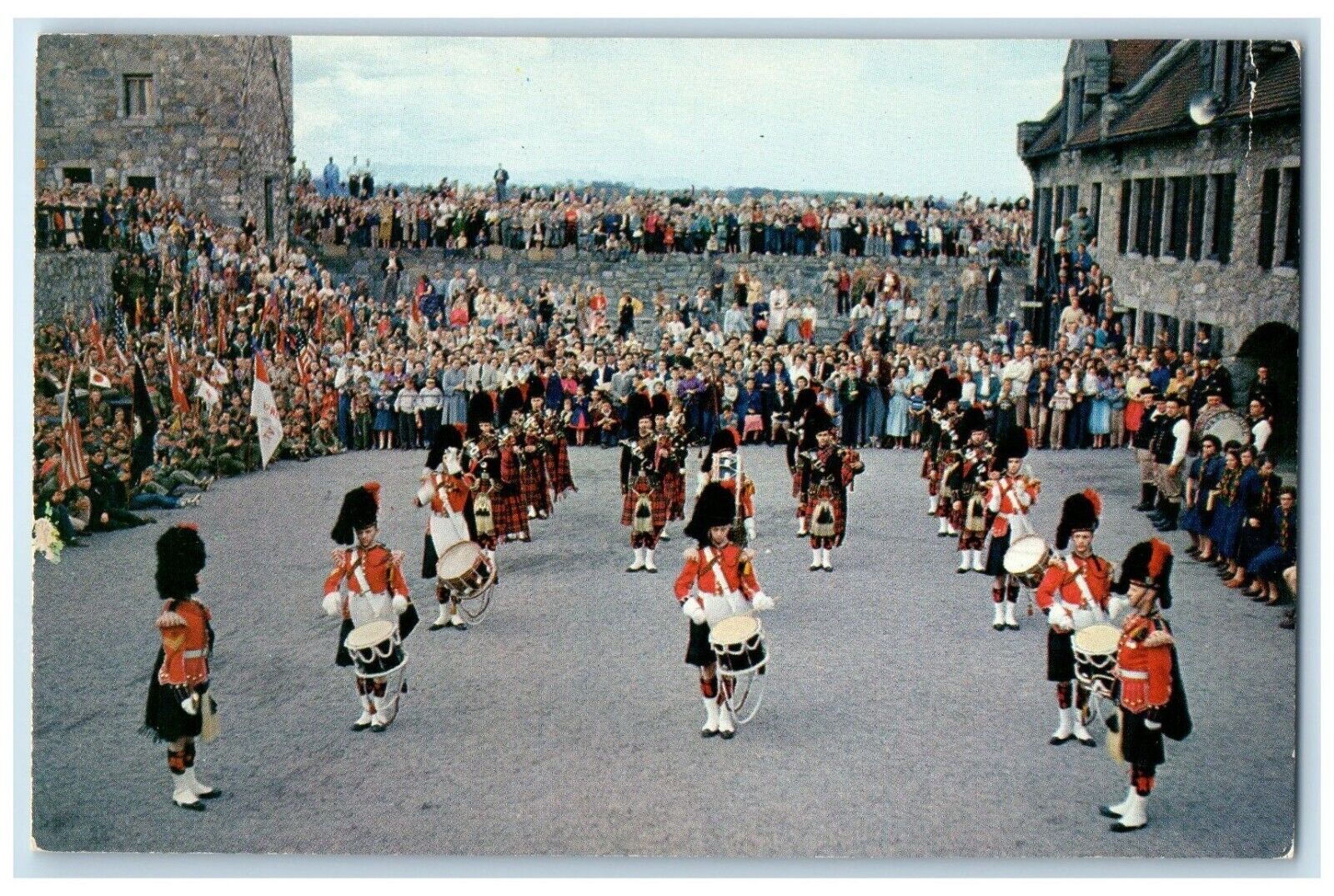 c1960 Black Watch Pipes Drums Canada Drilling Fort Ticonderoga New York Postcard
