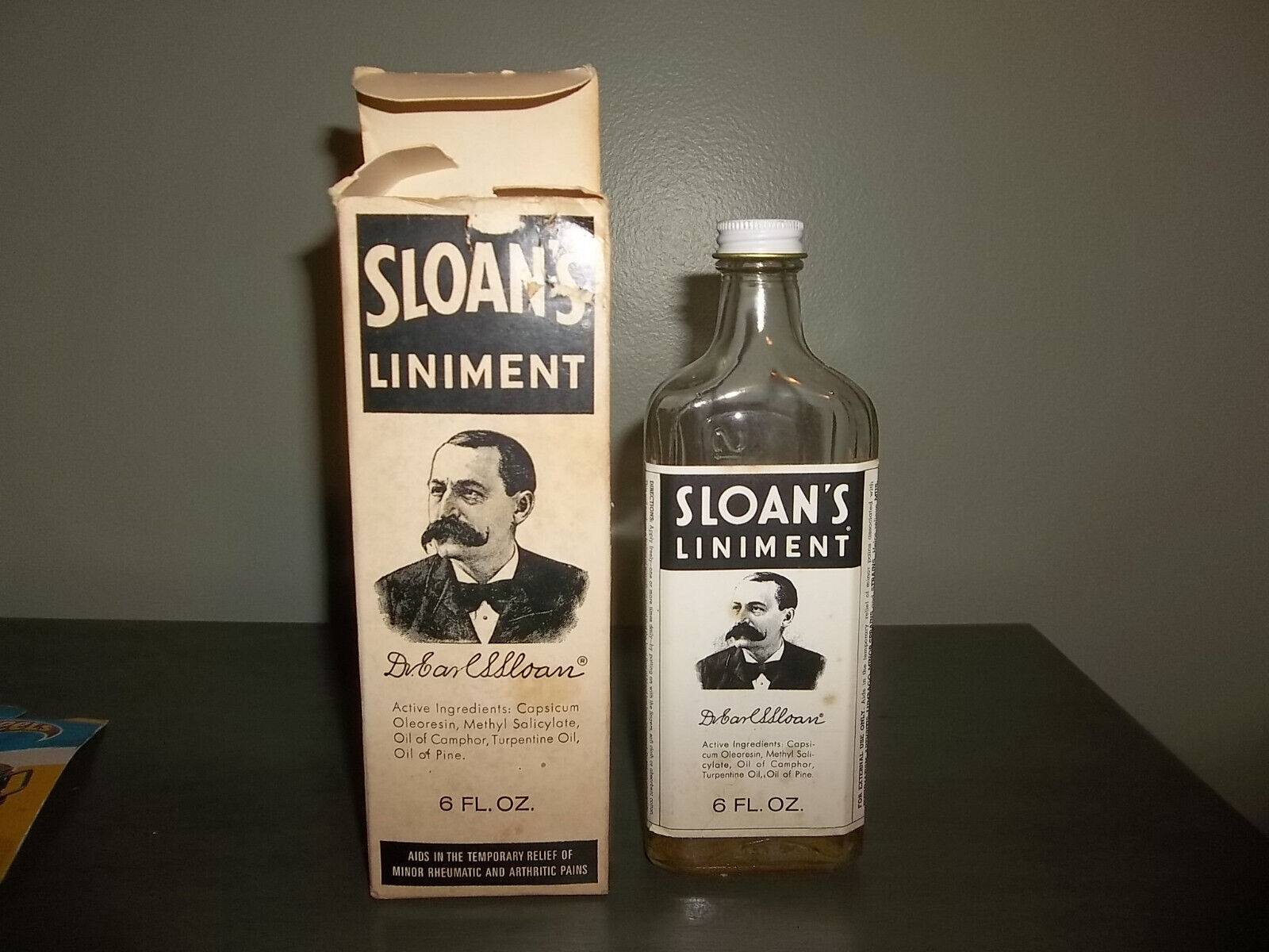 vintage sloan's linament bottle and box 6 oz