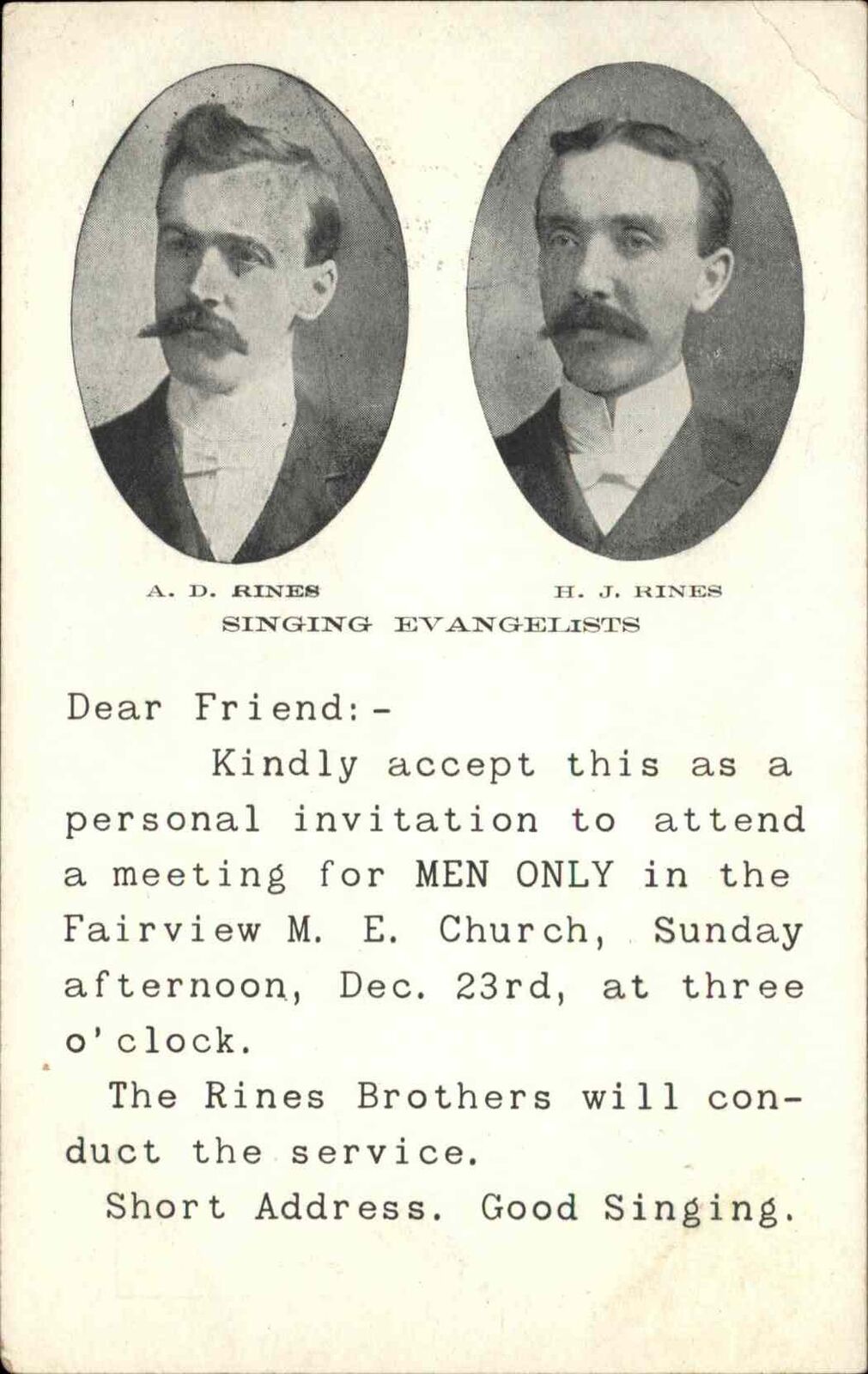 Binghamton NY Fairview Church Singing Evangelists Rines Bros c1910 Postcard