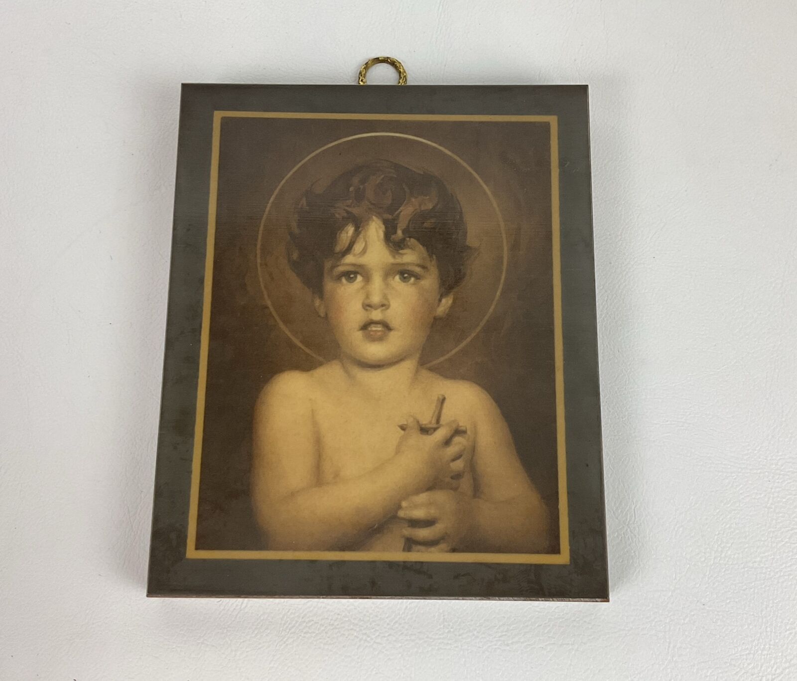 Child St John The Baptist Print Clutching A Cross Nice Old Plaque Vintage