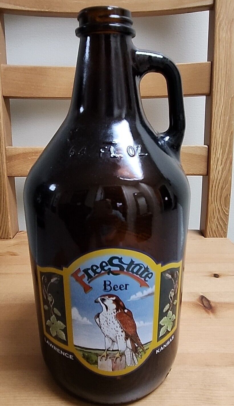 RARE Free State Brewer Beer 64oz Brown Glass Bottle Lawrence Kansas 11” Tall