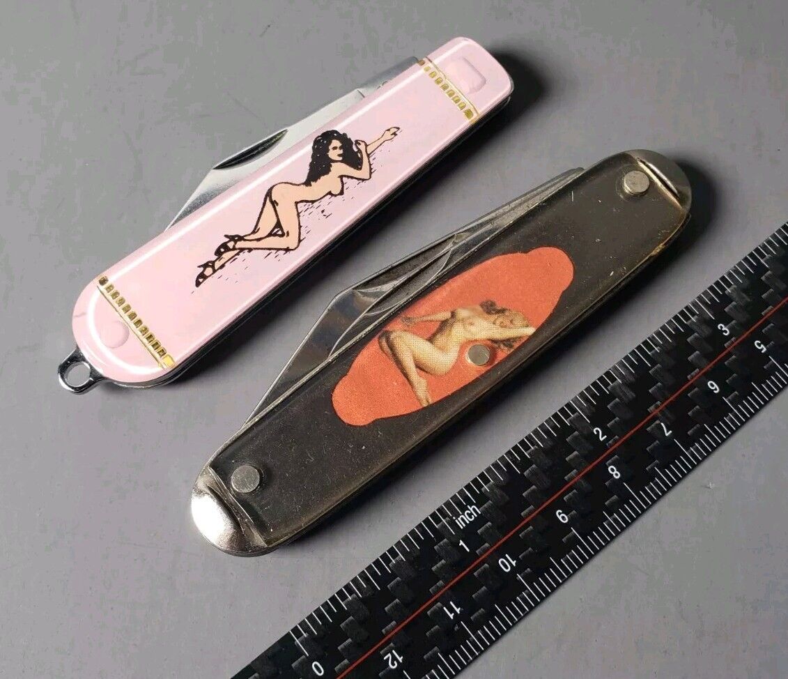 Vintage USA United Cutlery Pin Up Nude Picture Pocket Knife Folding Slip Joint
