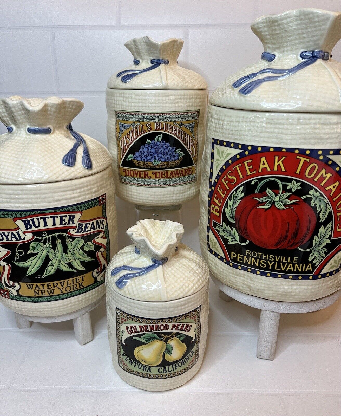 Hearth and Home Designs Burlap Sack Canisters Vintage 1988 Set of 4