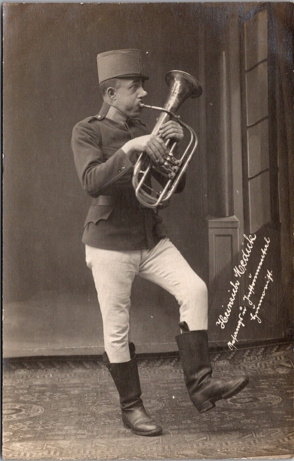 Vtg German Flugelhorn Player Heinrich Medick RPPC Real Photo Antique Postcard