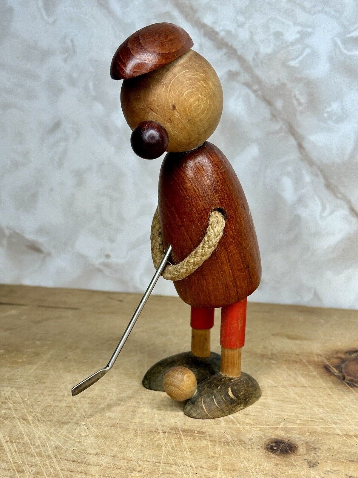 Vintage Danish MCM Arne Bass Teak Wooden Golfer Figurine Bottle Opener