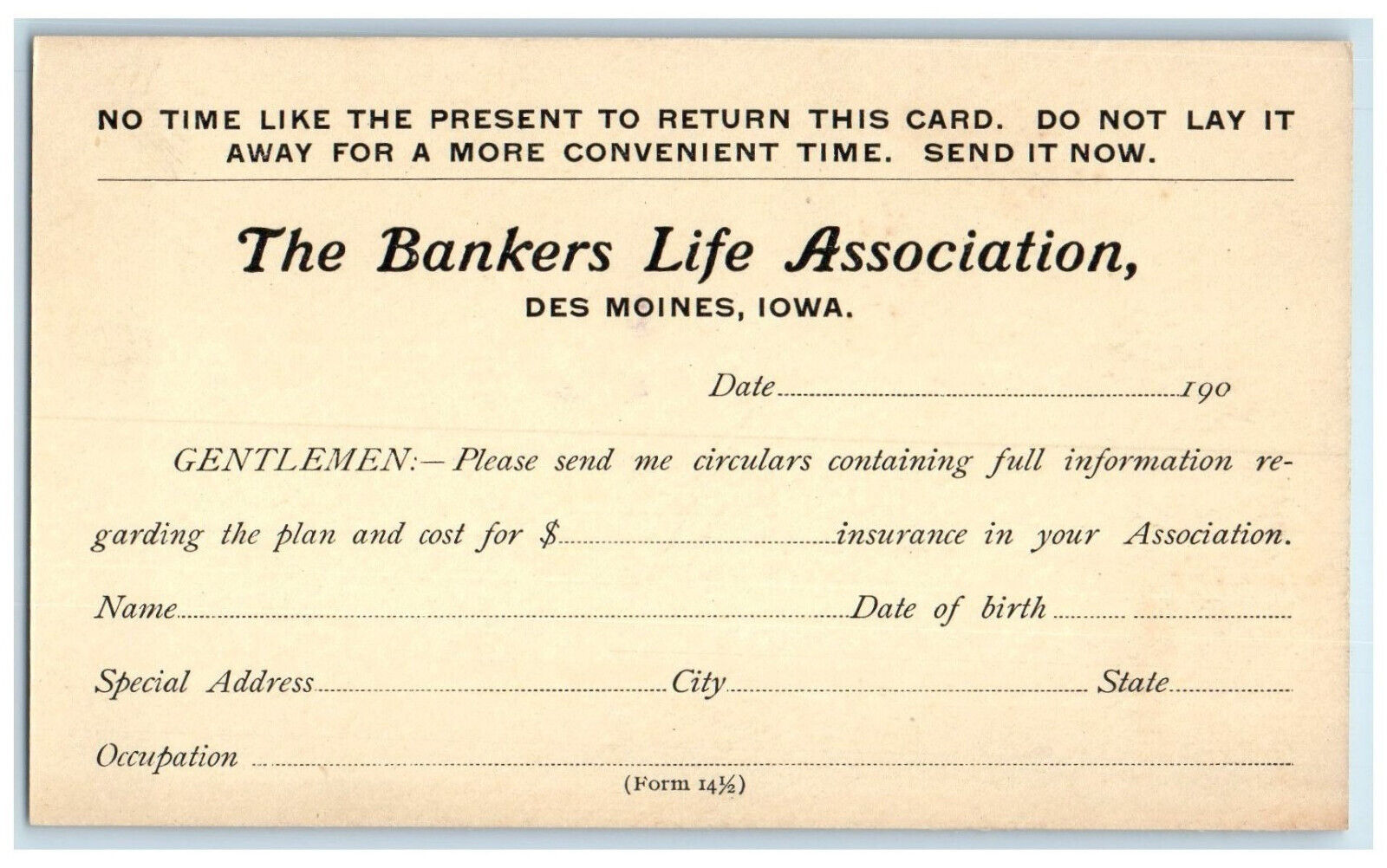 c1880's The Bankers Life Association Des Moines Iowa IA Unposted Postcard