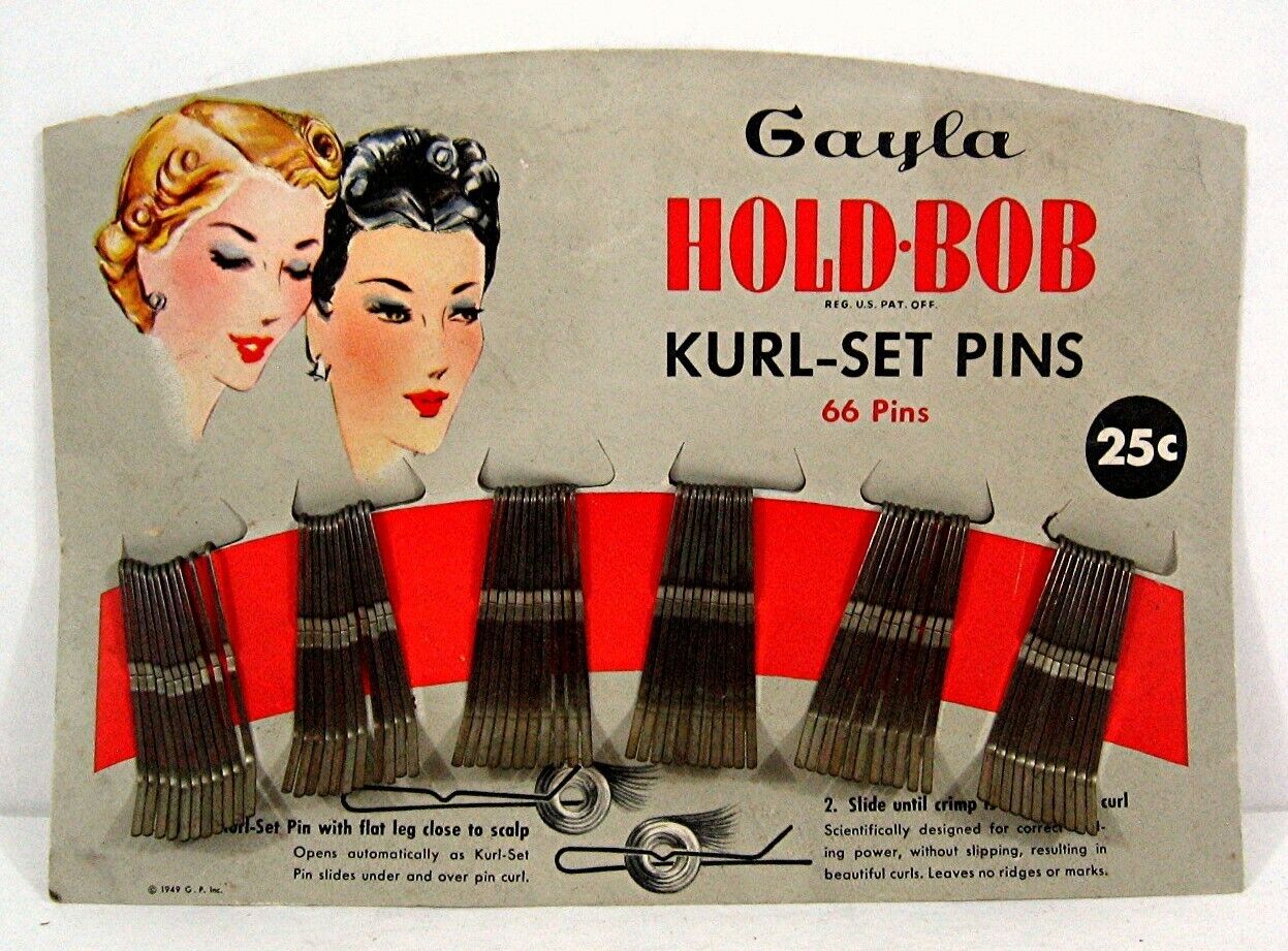 Vintage 1949 Gayla Hold Bob Kurl Set Pins Lg Card Gayla Prod Chicago Old Stock