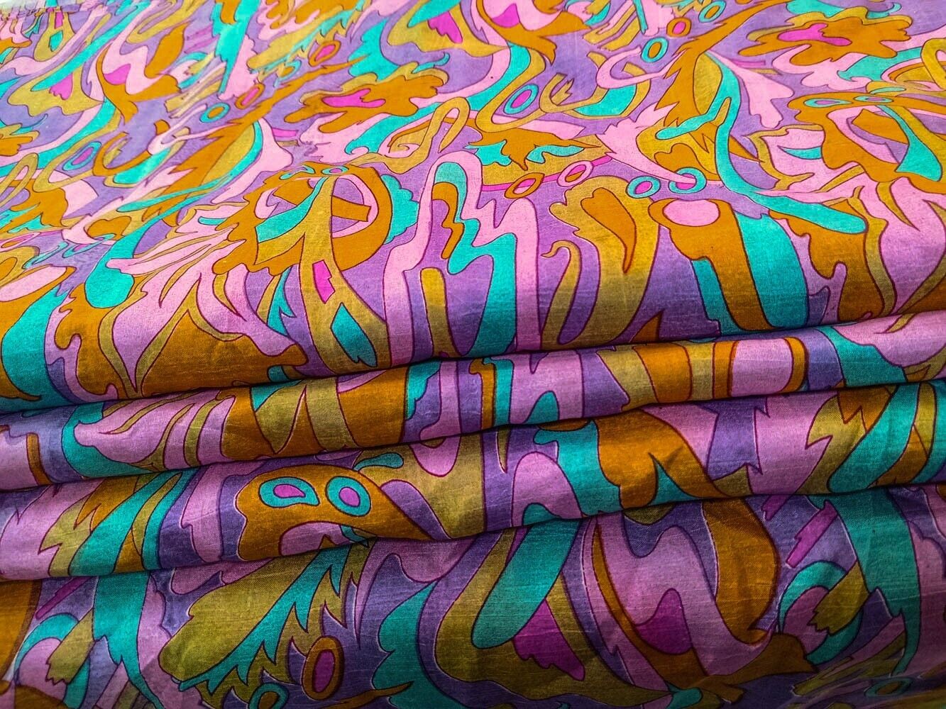 Pure Silk Fabric By The Yard Dress Making Cloth Collage Vintage Material PSF1693