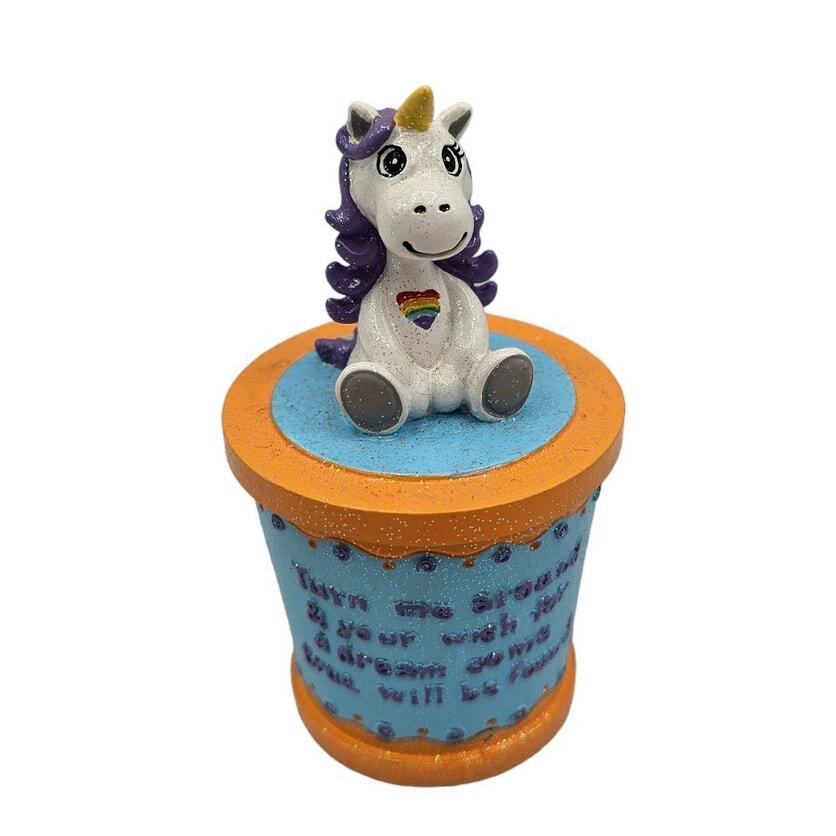 Vintage Y2K Claire's Small Trinket Box Bright Unicorn Figure Rainbow