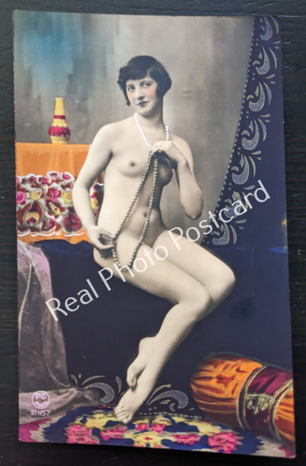 Risque Original French Hand Tinted Nude Real Photo Postcard PC Paris #2167 RPPC